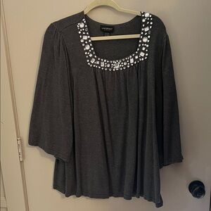 Lane Bryant Charcoal Embellished Blouse